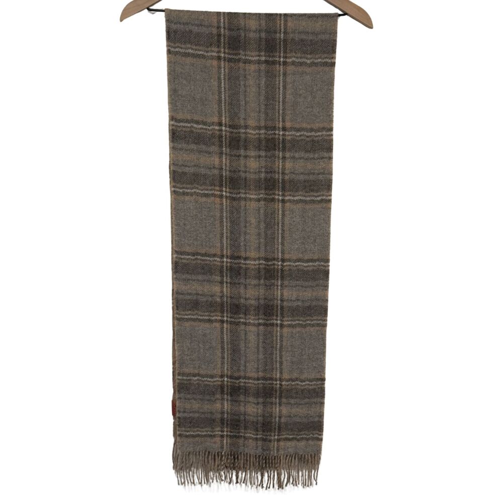 Kuna 100% Baby Alpaca Gray Tan Plaid Reversible Rectangular Scarf 12x66 - Soft